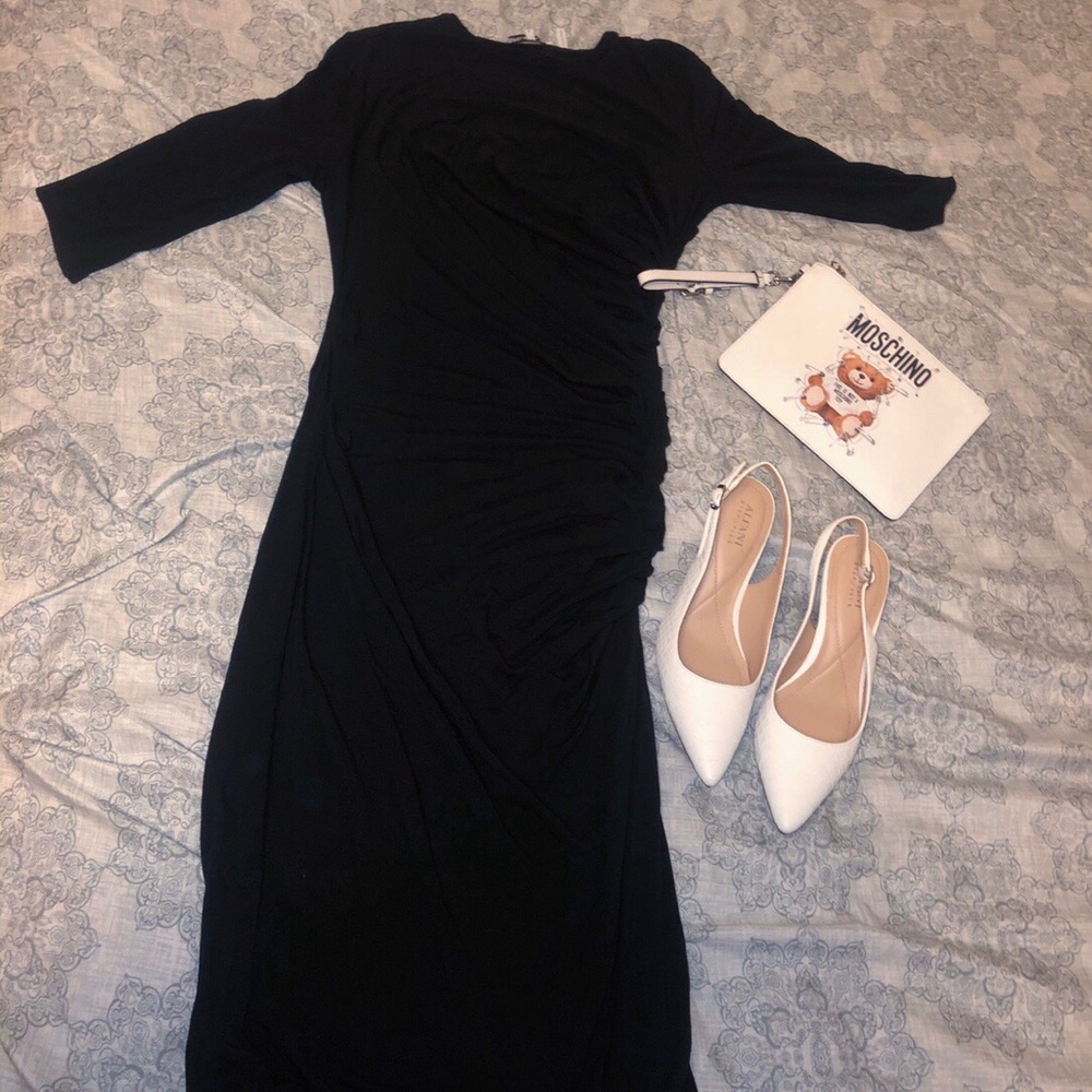 Helmut Lang black asymmetrical body con dress